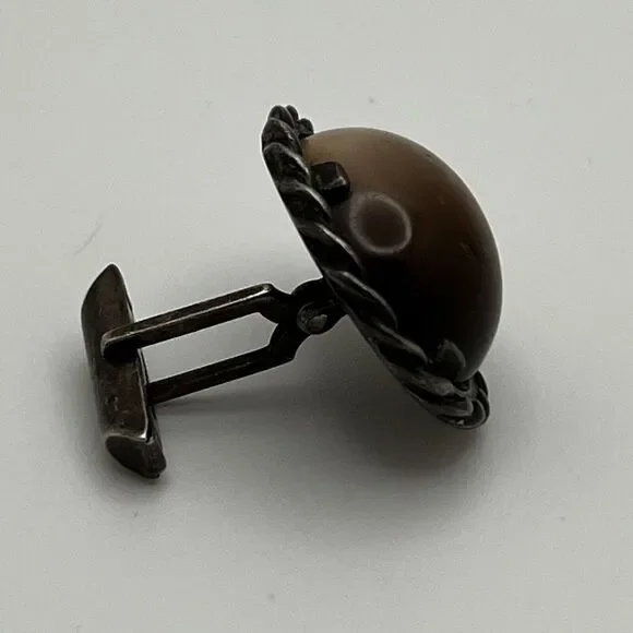 Vintage Ed Harris Sterling Silver Tigers Eye Agate Modernist Handmade Cufflinks - Picture 7 of 9